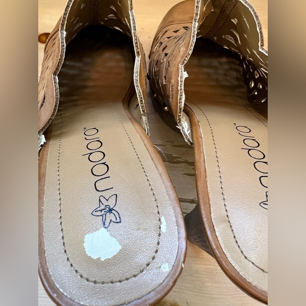 Nadara Brown Leather Clogs with Intricate Cut-Outs and Wooden Heel - Picture 5 of 11